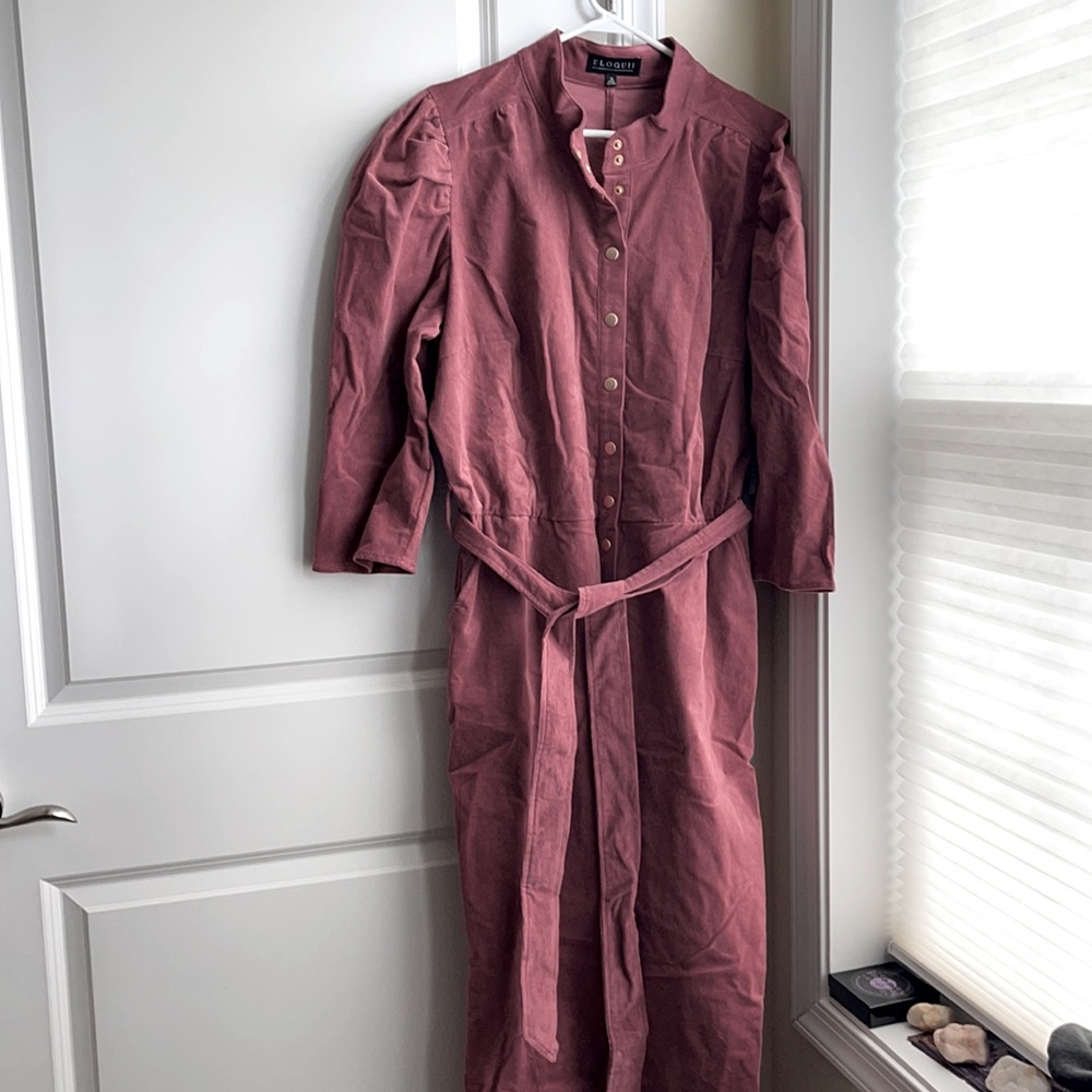 Eloquii dusky pink corduroy button front jumpsuit
